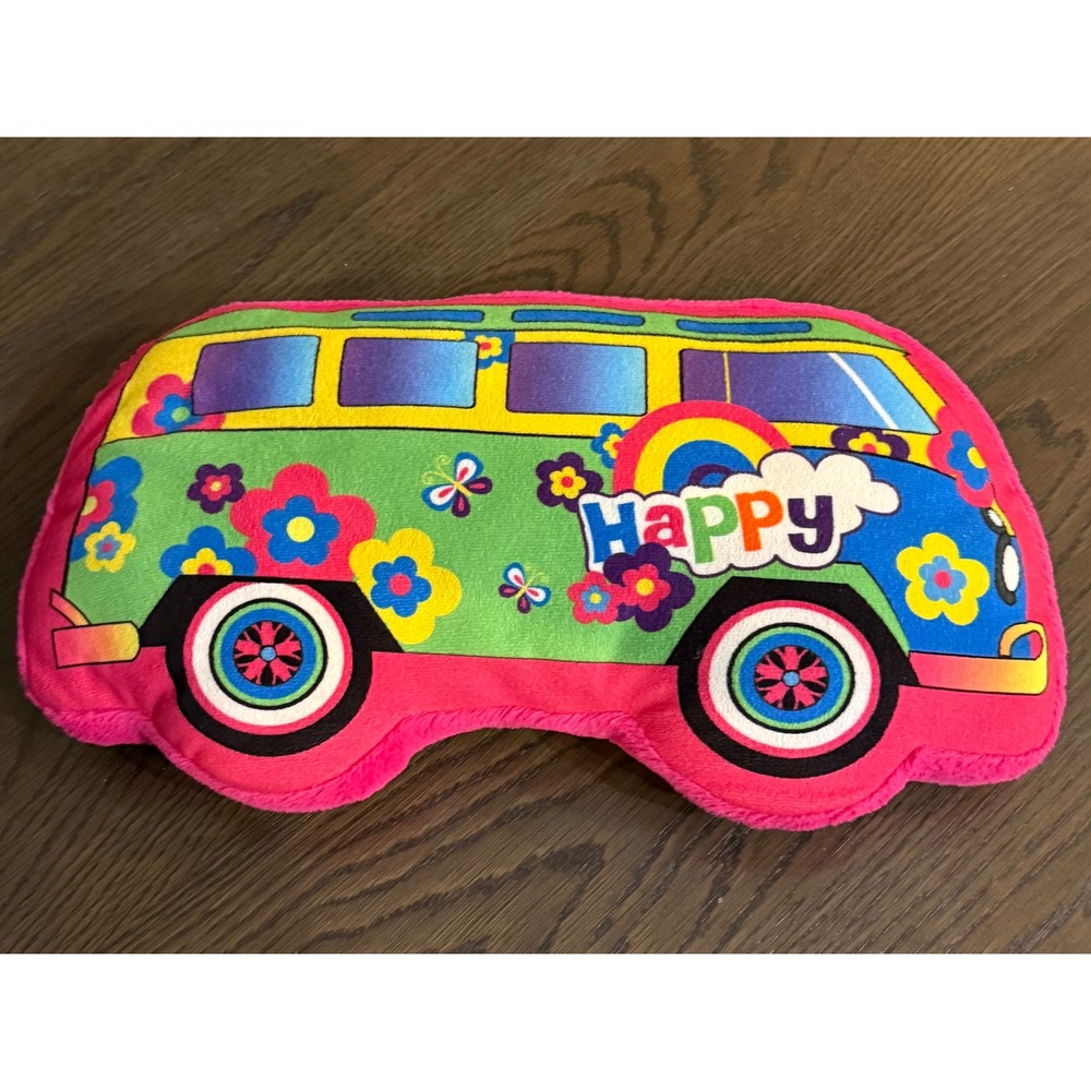 Nanco Retro Hippie Happy Van Plush Decorative Pillow Pink Floral Rainbow 60s